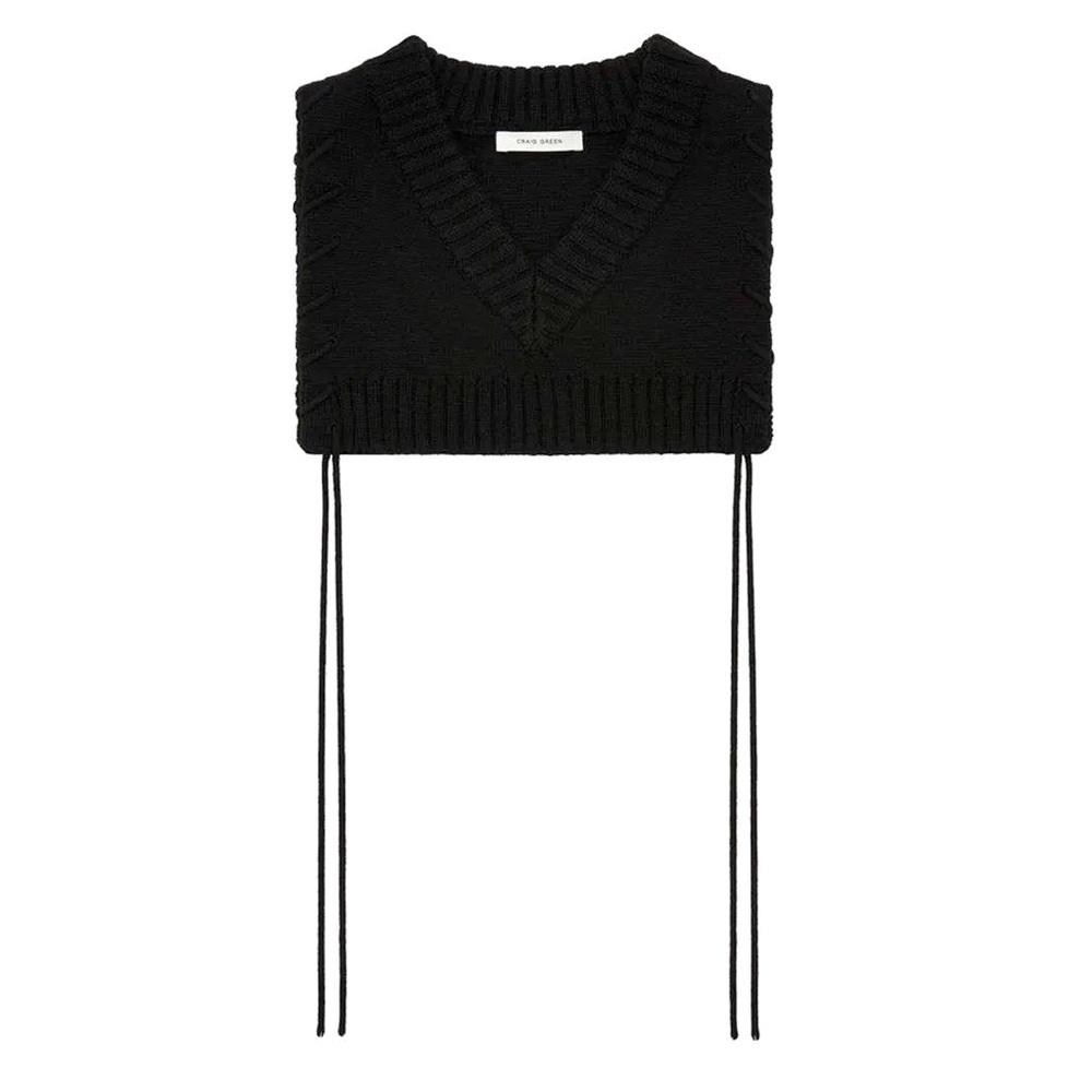 Craig Green / Wool V-neck black cropped vest.